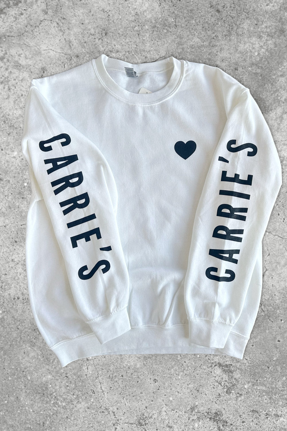 Carrie’s Heart Crewneck - White with Black Text