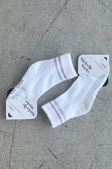 Carrie's Grip Socks - White Grey Pink Ankle Sock