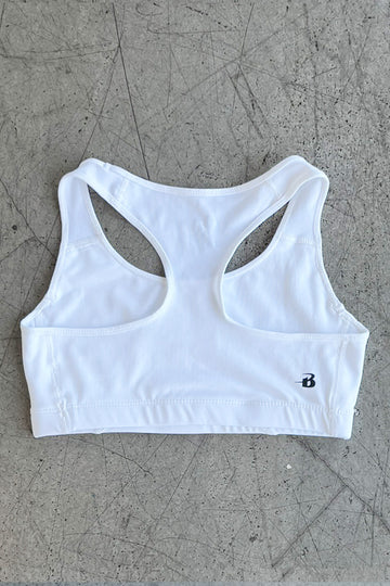 CARRIEʻS SPORTS BRA - WHITE WITH BLACK LETTERS